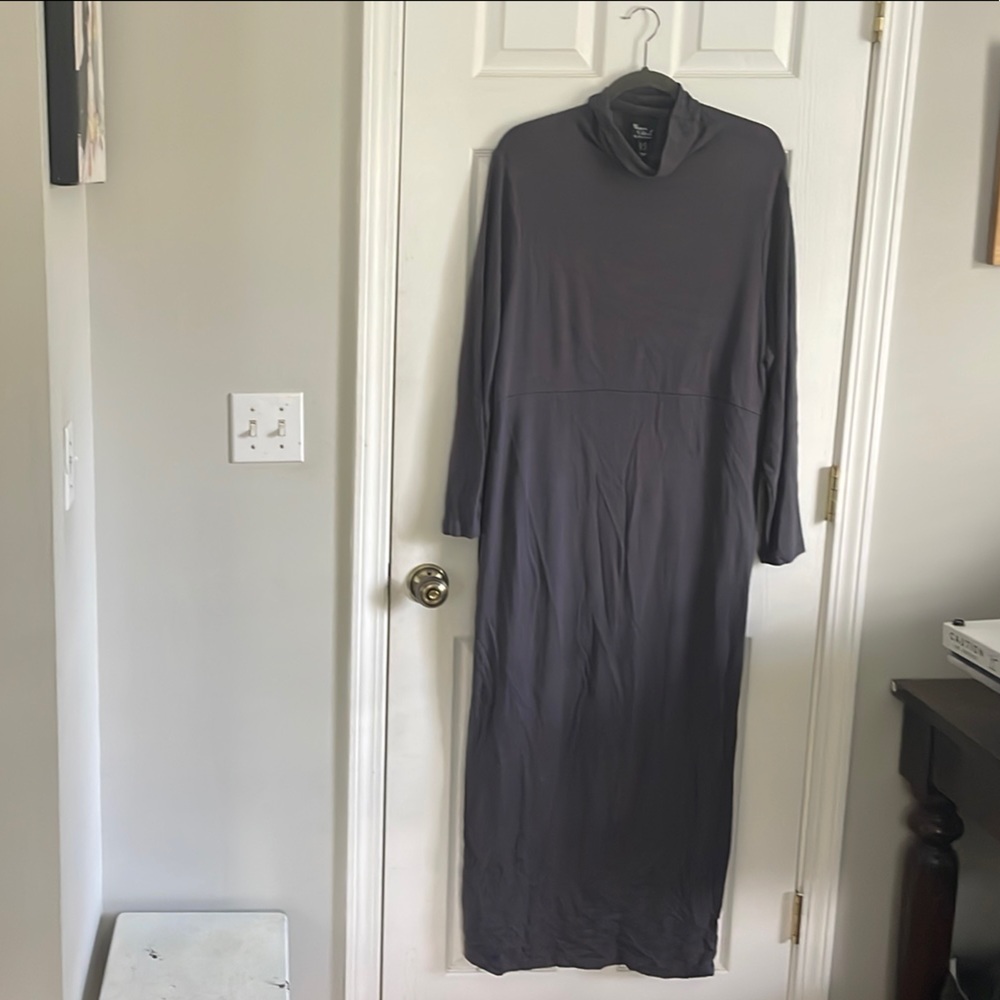 Women with Control Elegant Soft  Gray Long Sleeve Dress 1XT